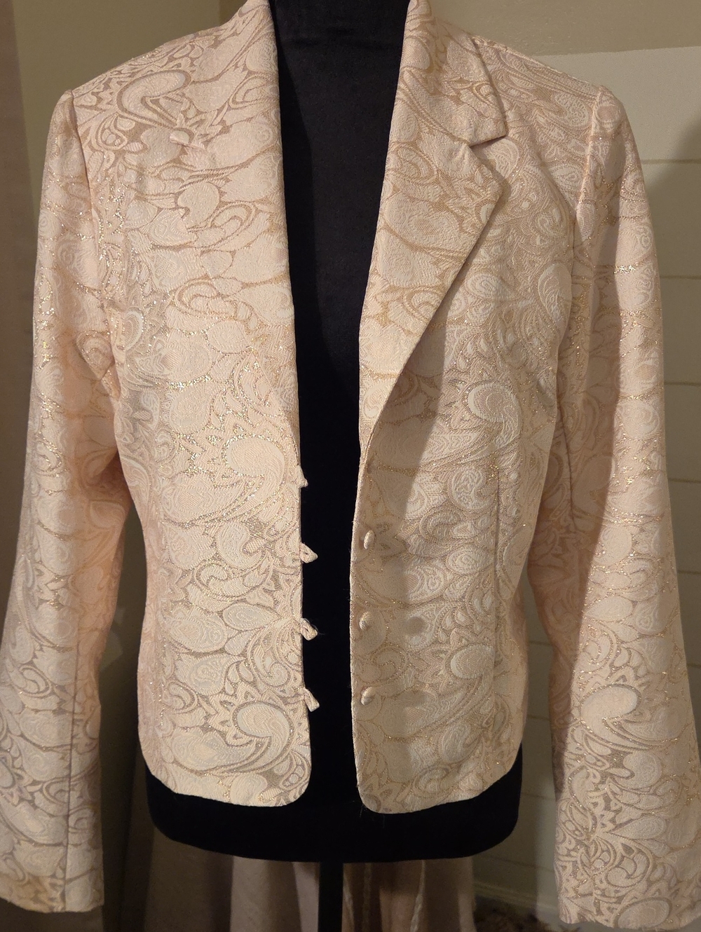 Y2K Vintage Old Navy Large Gold Metallic Paisley Jacquard Brocade Blazer Jacket